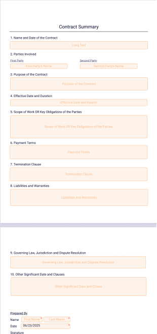 Contract Summary Template - PDF Templates