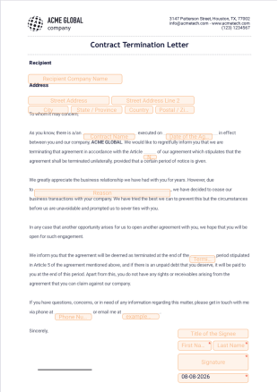 Contract Termination Letter PDF Template