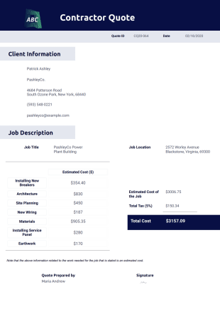Contractor Quote Template - PDF Templates