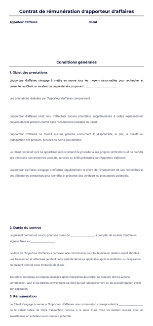 Contrat de rémunération d'apporteur d'affaires Modèle PDF