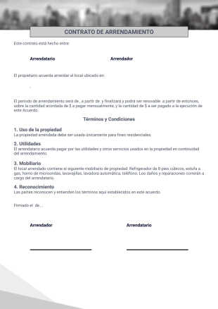 Contrato de arrendamiento de una página - PDF Templates