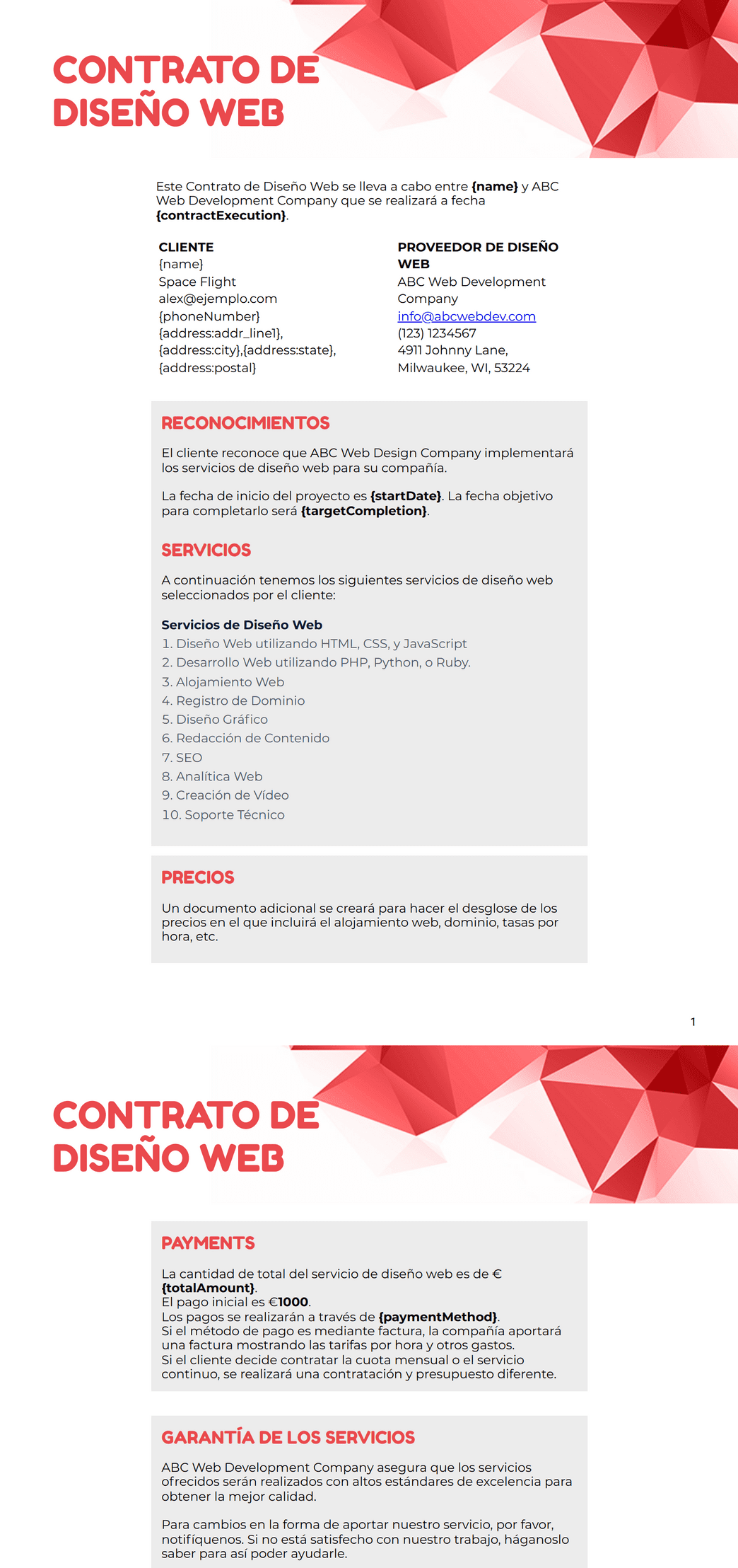 Formulario De Contrato De Diseño De Interiores Oficina De Movilidad
