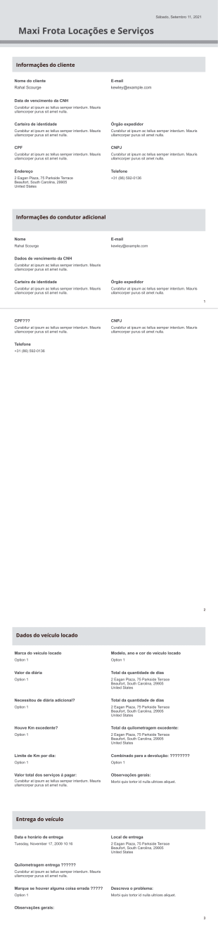 Contrato de Locação de veículos Modelo de PDF