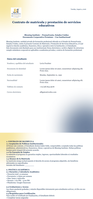 Contrato De Matricula Plantilla PDF