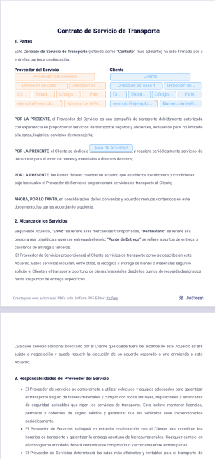 Contrato de Servicio de Transporte Plantilla PDF