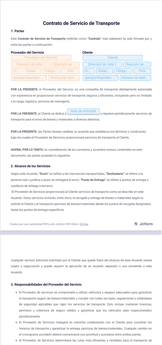 Contrato de Servicio de Transporte