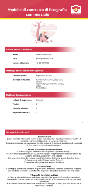 Contratto di fotografia commerciale - PDF Templates