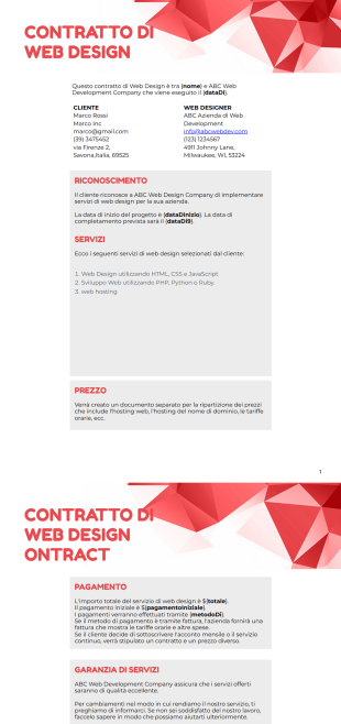 Contratto di web design - PDF Templates