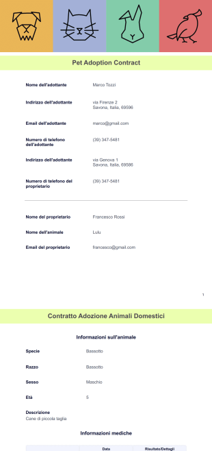 Contratto per l'adozione di animali domestici Template PDF