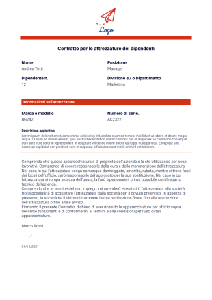 Contratto per le attrezzature dei dipendenti Template PDF