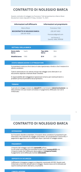 Contratto per noleggio barche - PDF Templates