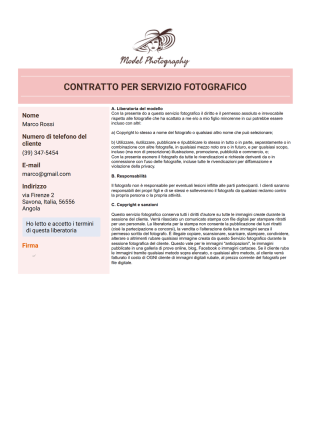 Contratto per servizio fotografico - PDF Templates
