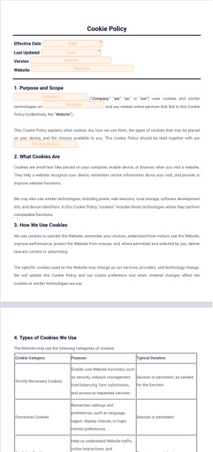 Cookie Policy Template - PDF Templates