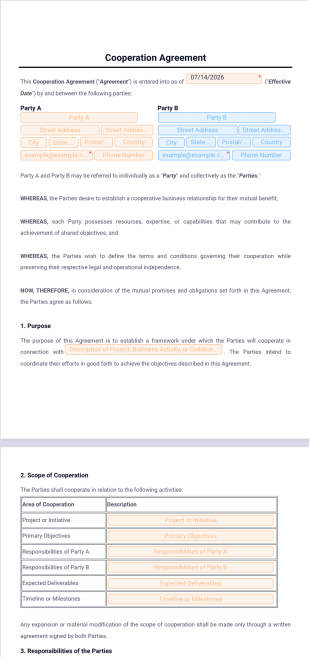 Cooperation Agreement Template - PDF Templates