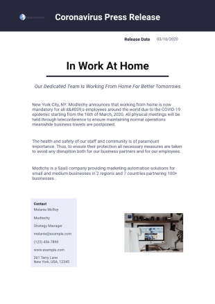 Coronavirus Press Release PDF Template