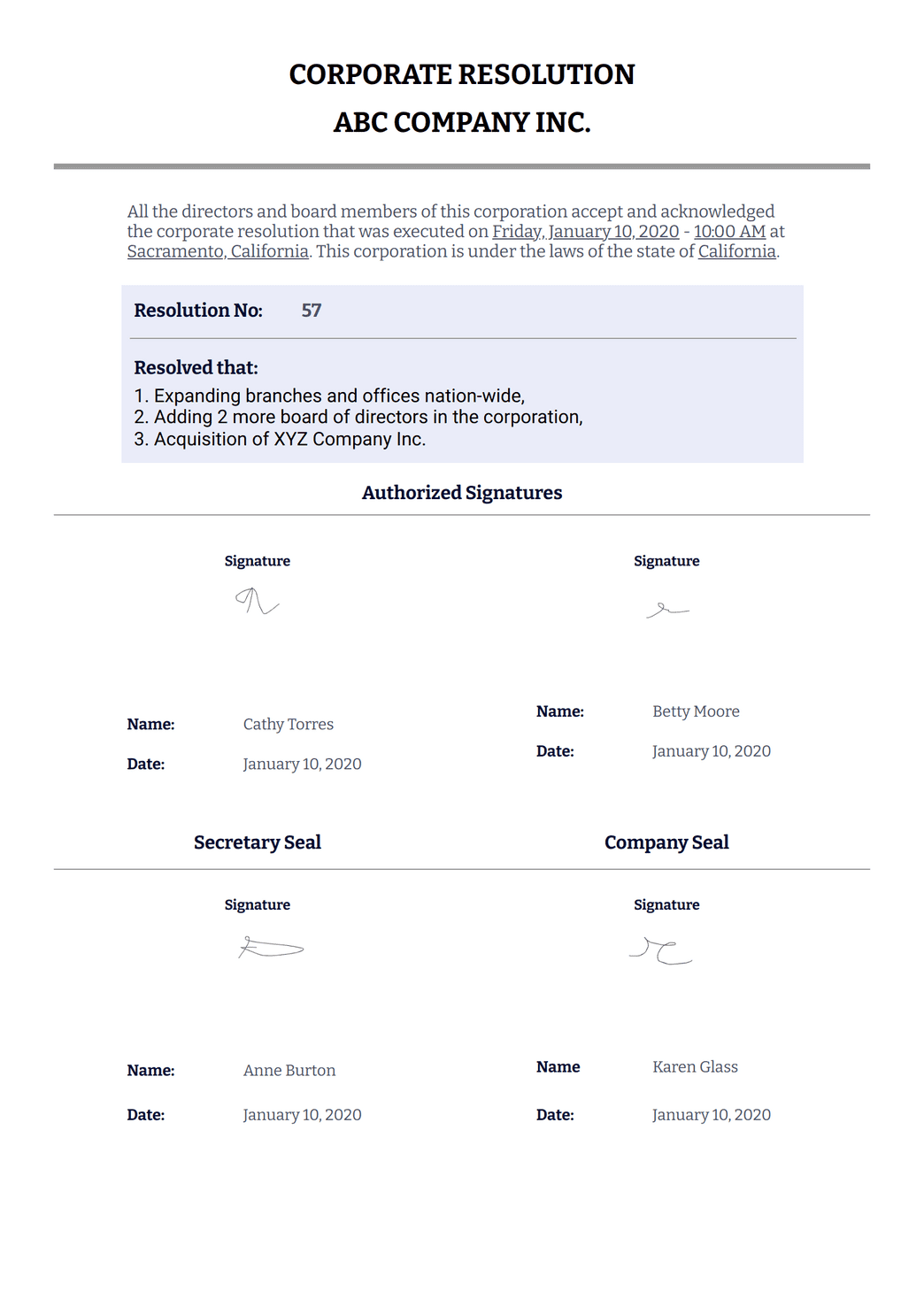 Corporate Resolution Form PDF Template | Jotform