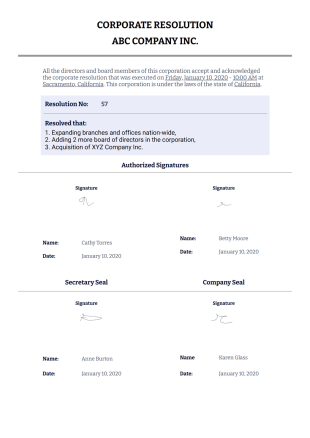 Corporate Resolution Form PDF Template