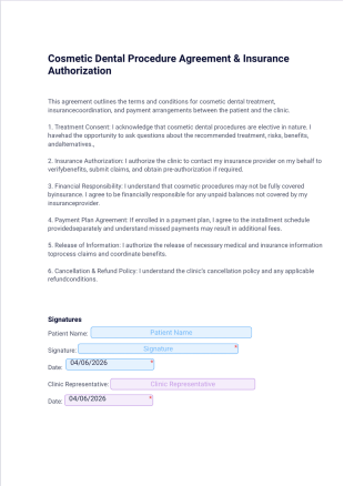 Cosmetic Dental Procedure Agreement PDF Template