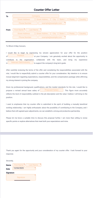 Counter Offer Letter Template - PDF Templates