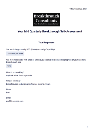 Your Mid Quarter Breakthrough Self Assessment PDF Report - PDF Templates