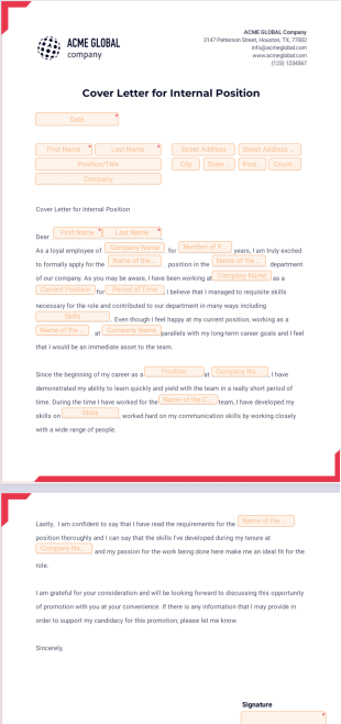 Cover Letter for Internal Position PDF Template