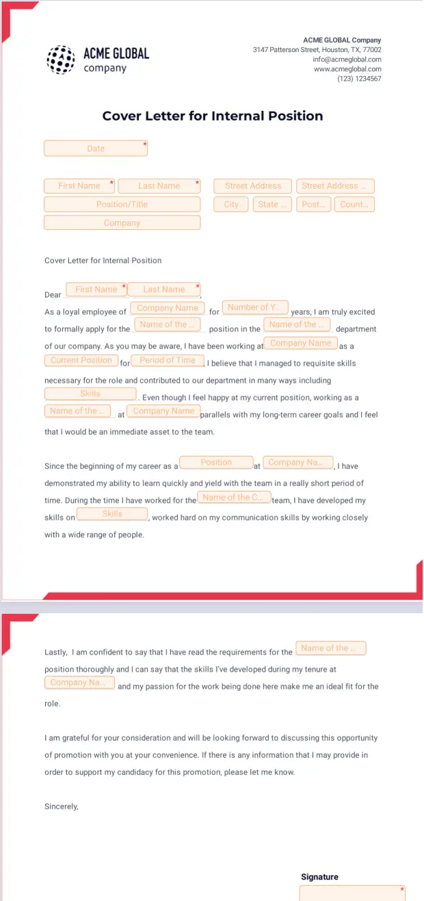 Cover Letter for Internal Position