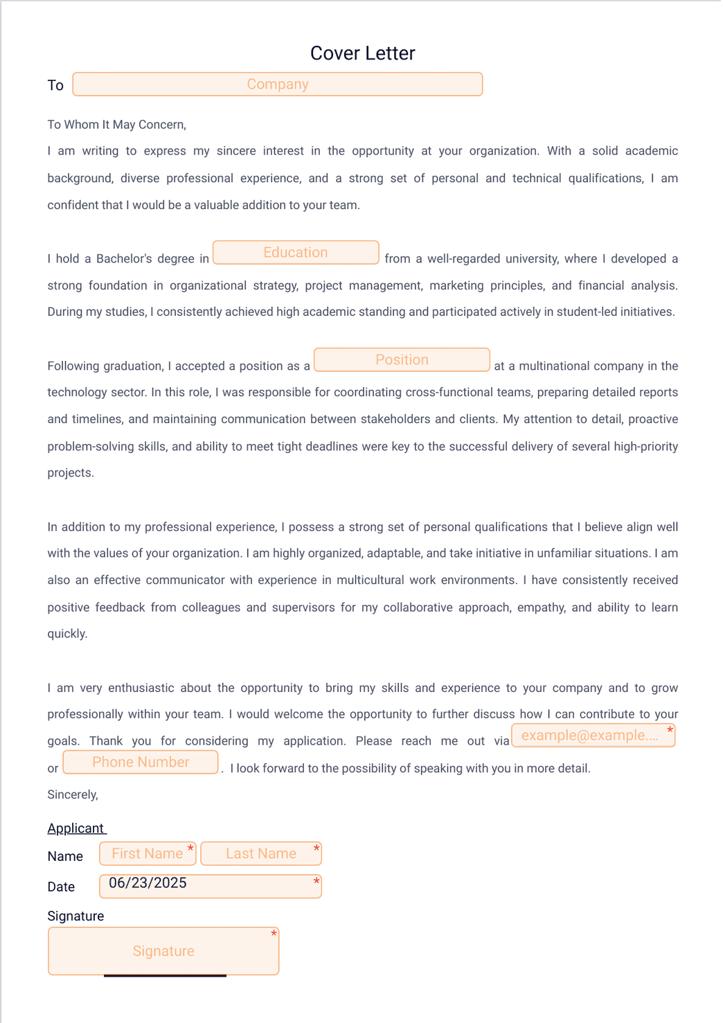 Cover Letter Template - PDF Templates | Jotform