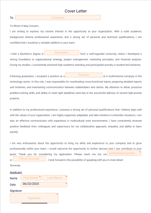 Cover Letter Template - PDF Templates