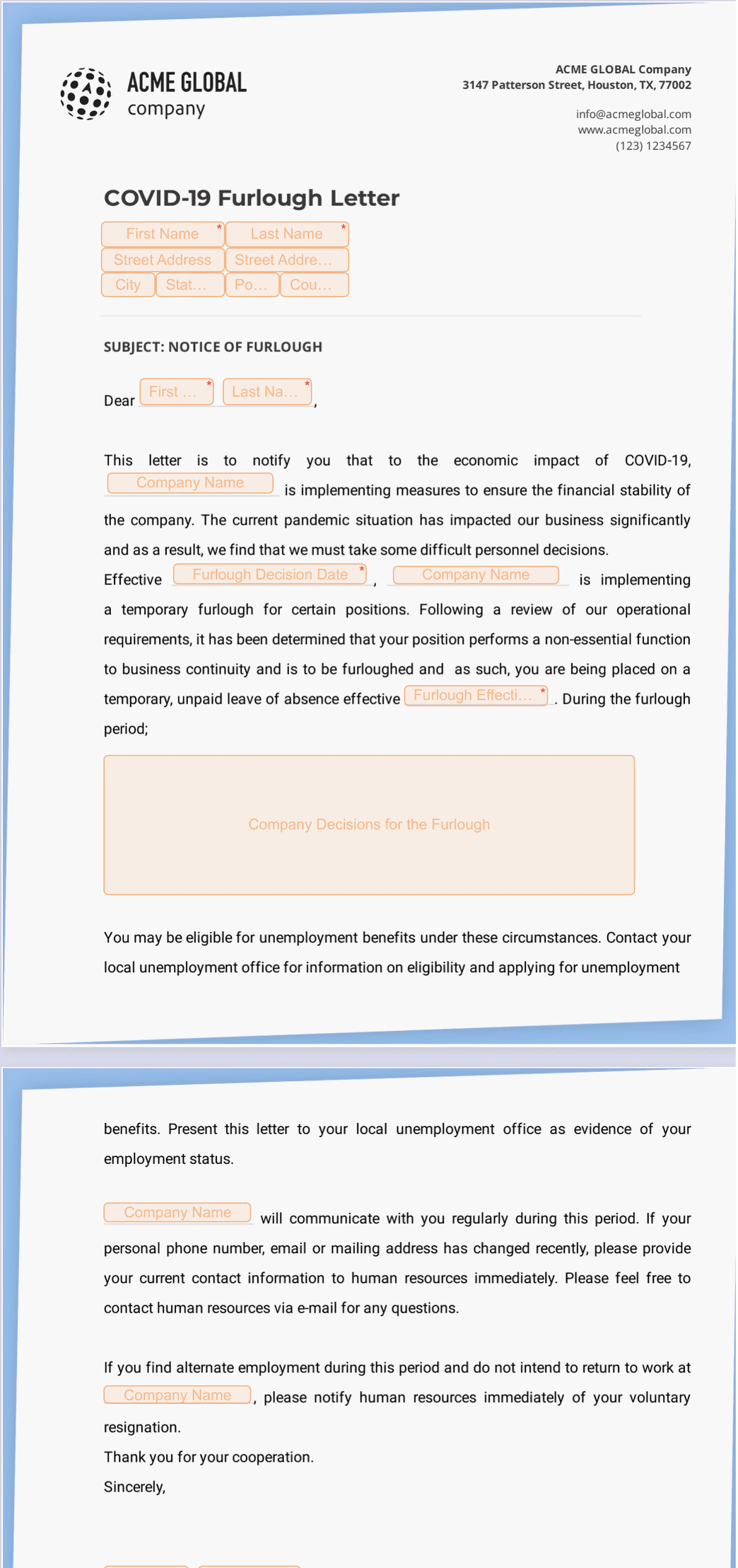 COVID-19 Furlough Letter Template - PDF Templates | Jotform