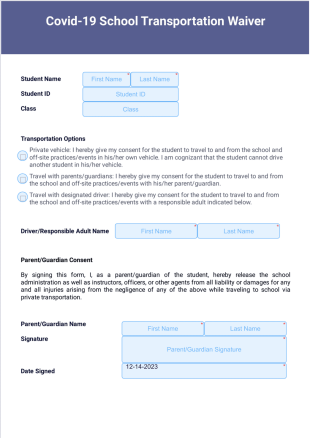 Covid-19 School Transportation Waiver - PDF Templates