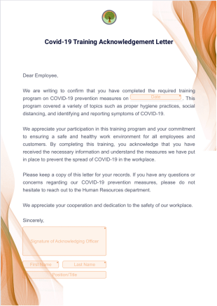 Covid-19 Training Acknowledgement Letter Template - PDF Templates