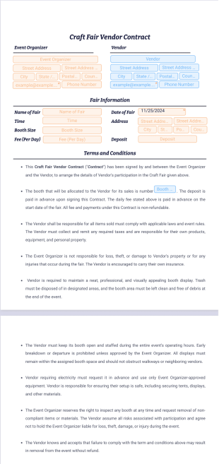 Craft Fair Vendor Contract Template - PDF Templates