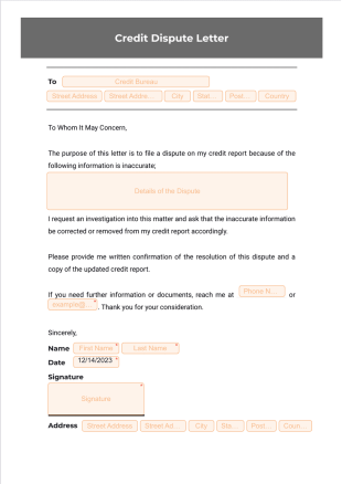 Credit Dispute Letter Template - PDF Templates