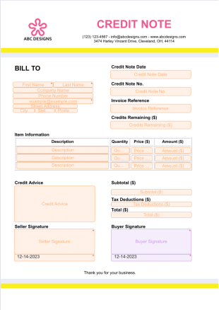 Credit Note Template - Sign Templates