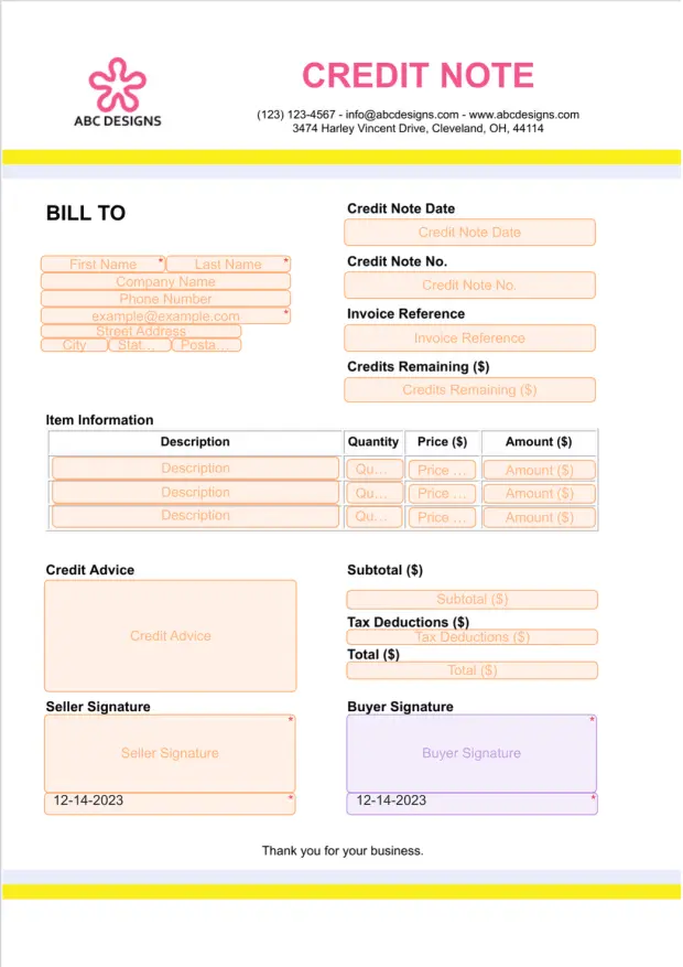 Credit Note Template