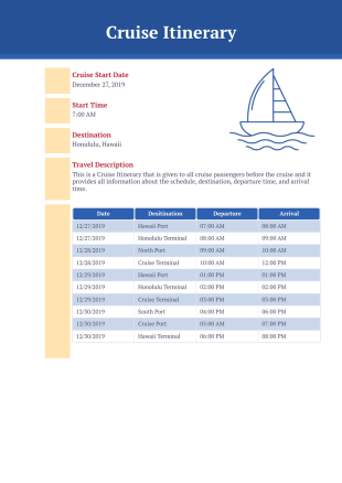 Cruise Itinerary Template - PDF Templates