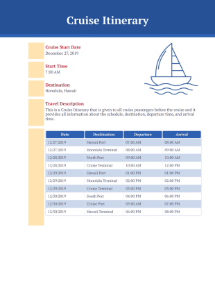 Cruise Itinerary Template - PDF Templates
