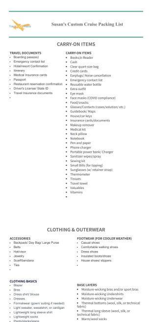 Cruise Packing List (Customize to your Business) - PDF Templates