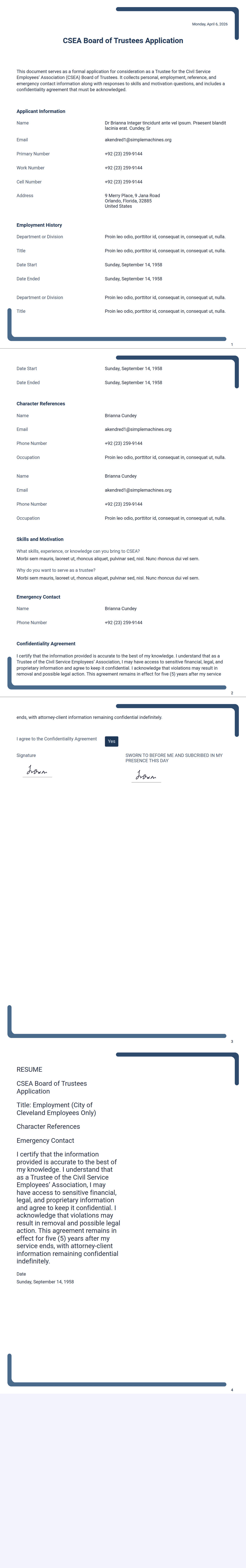Csea Resume Form PDF Template | Jotform
