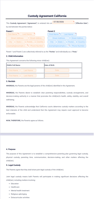 Custody Agreement Template California - PDF Templates