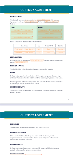 Custody Agreement Template - PDF Templates