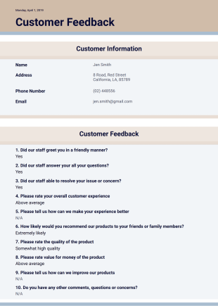 Customer Feedback Template - PDF Templates