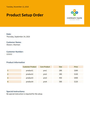 Customer Product Setup Order - Sign Templates