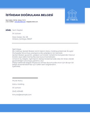 Daire Kiralama için İstihdam Doğrulama Mektubu - PDF Templates