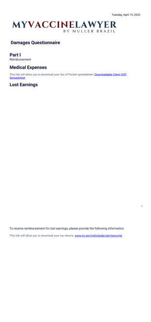 Damages Questionnaire PDF Template