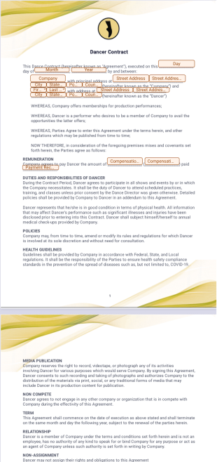 Dancer Contract Template - PDF Templates