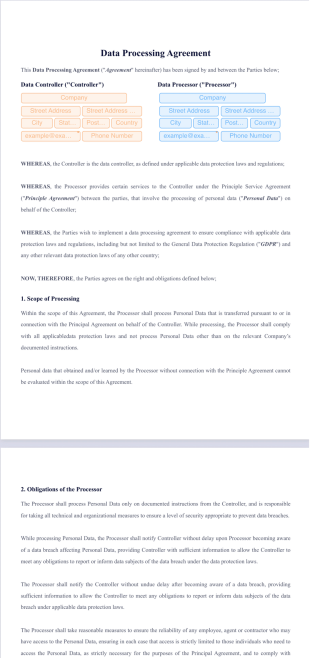 Data Processing Agreement PDF Template