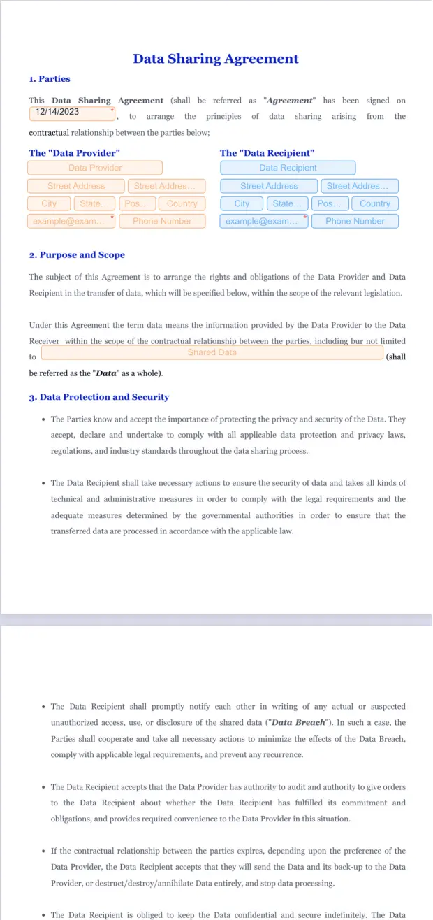 Data Sharing Agreement Template