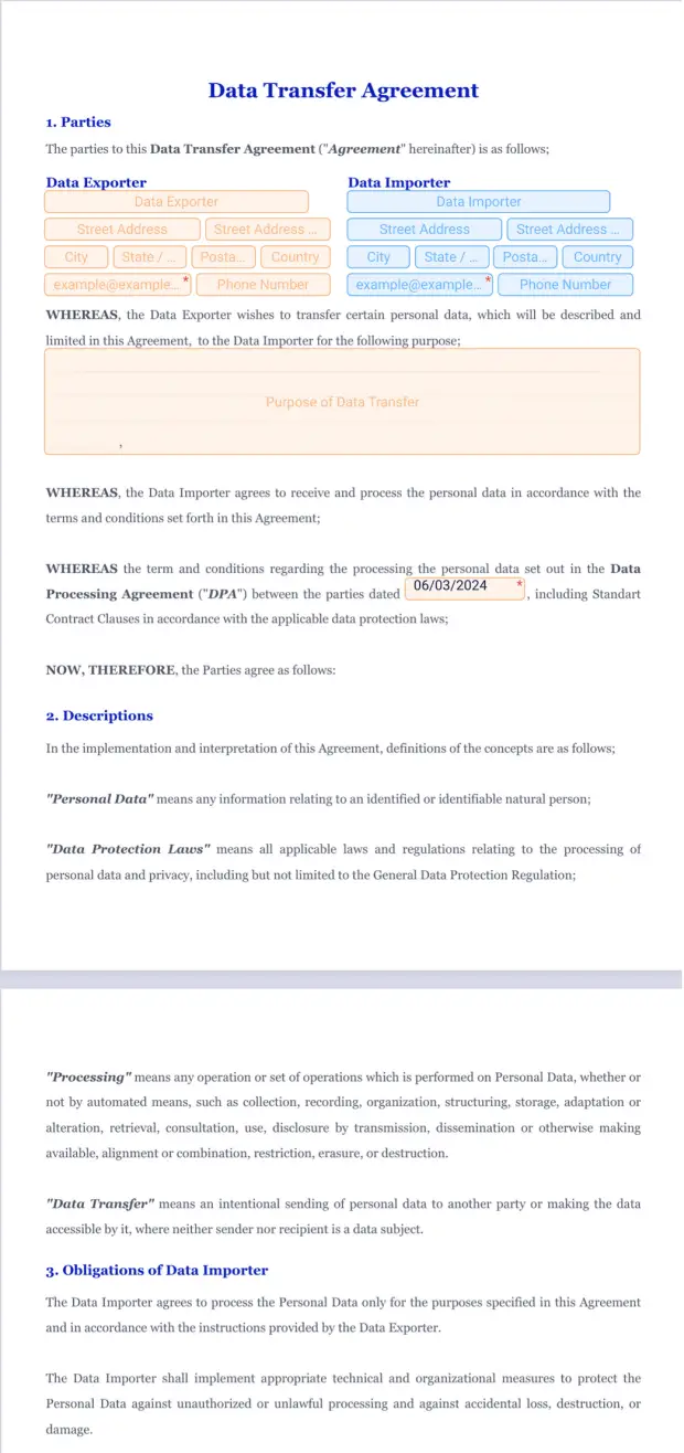 Data Transfer Agreement Template PDF Templates Jotform