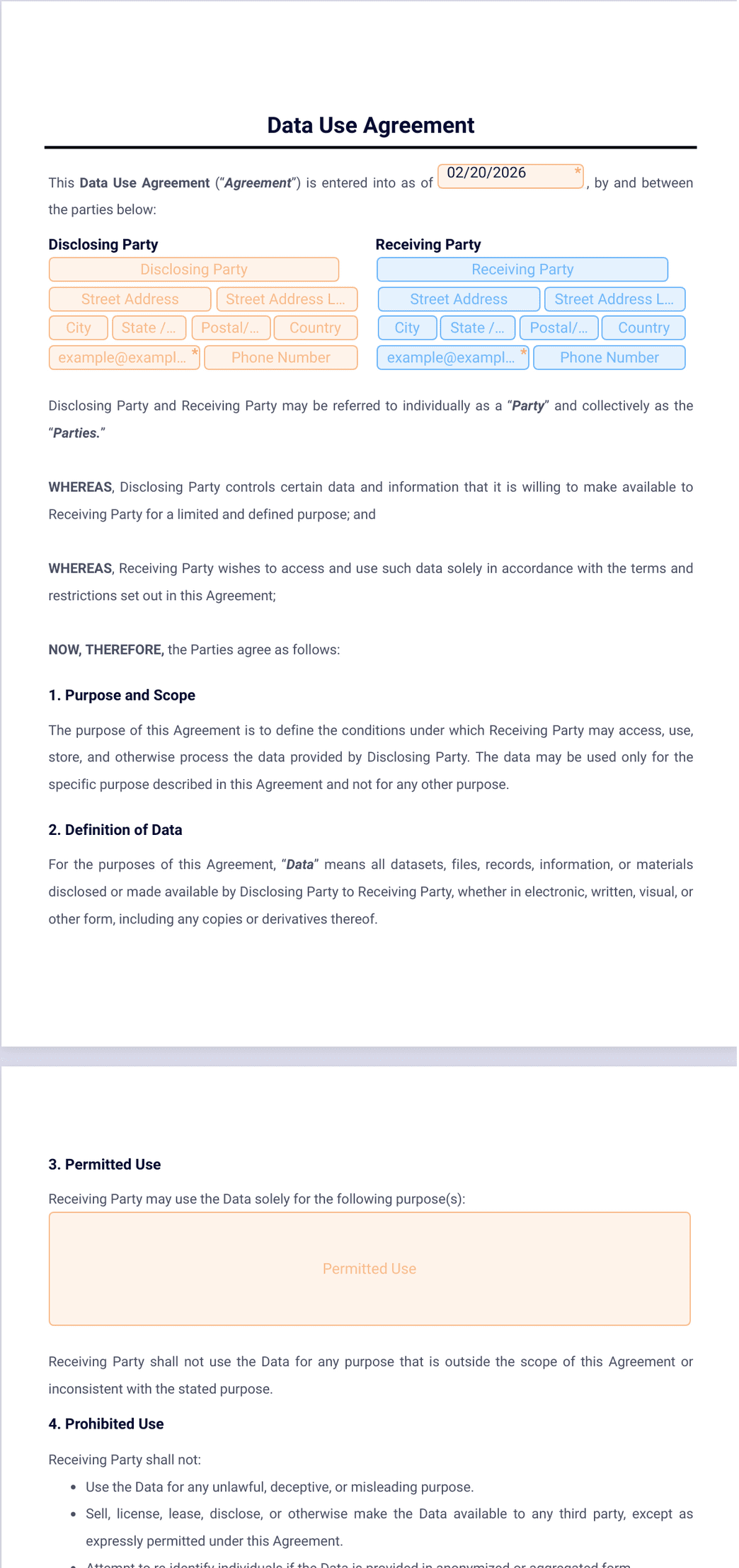 Data Use Agreement Template PDF Templates Jotform